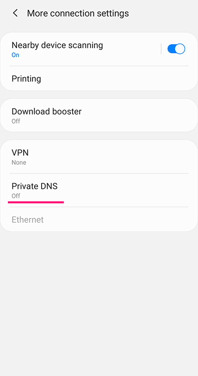 ieslēgt privāto dns en